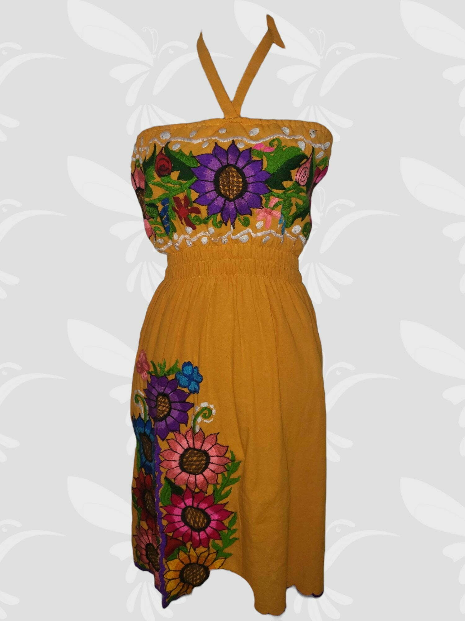 Hand Embroidered Strapless Mexican Dress